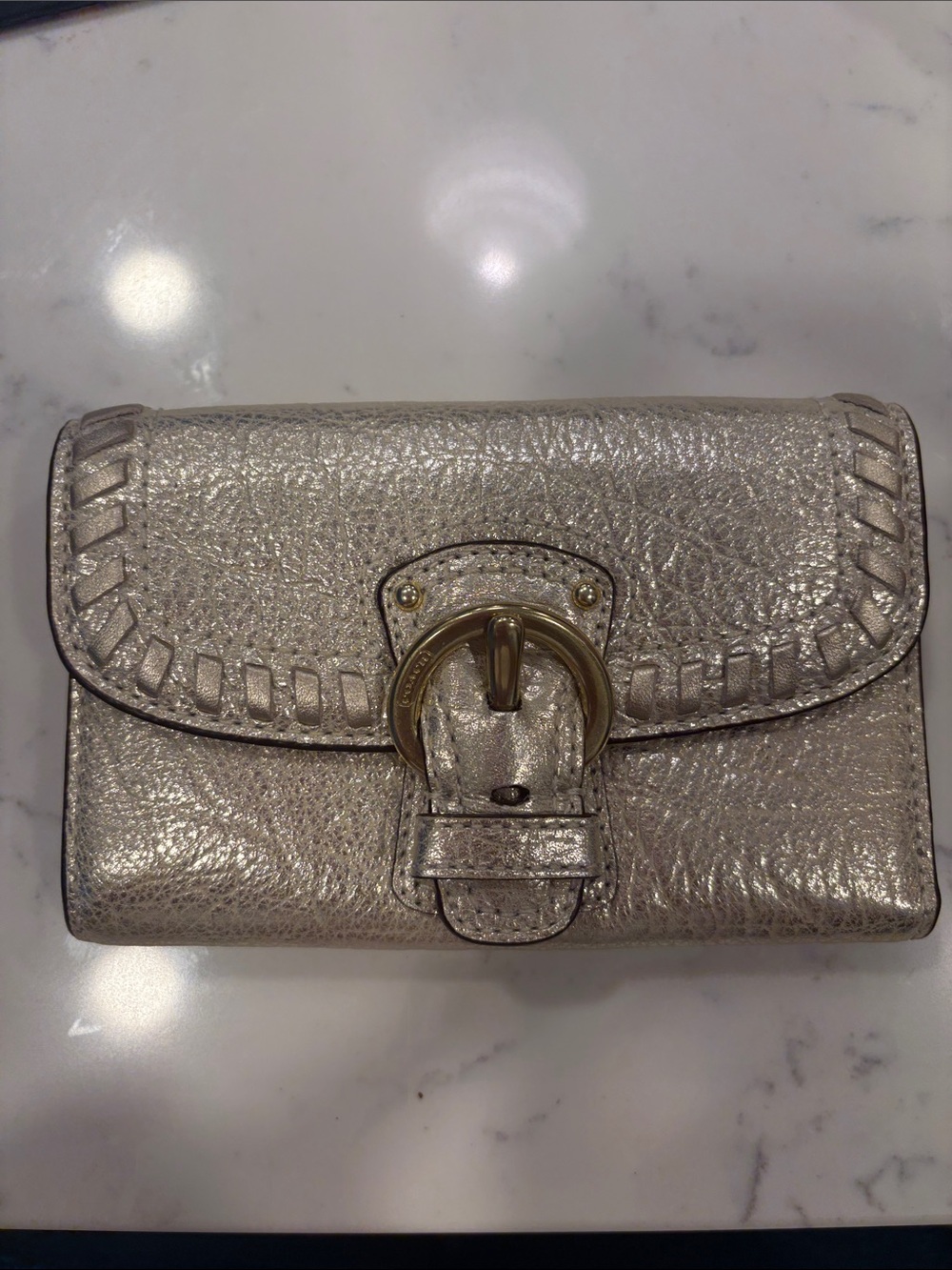 Coach Metallic gold Leather Buckle Wallet